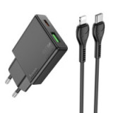 Phone charger Hoco Slim USB A + USB C QC3.0 PD 3A 20W + cable USB C to Lightning N38 black