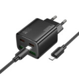 Phone charger Hoco 2 x USB C + 2 x USB A QC3.0 PD 3A 20W + cable USB C to Lightning N55 black