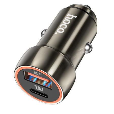 Car charger Hoco USB A + USB C PD QC3.0 3A 20W Z46A metal gray