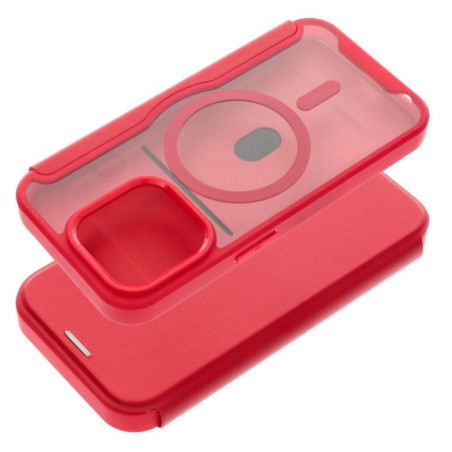 Flip case for iPhone 15 PRO Smart Mag compatible with MagSafe red