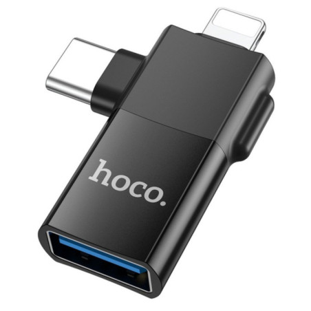 Adapter OTG 2in1 USB C / Lightning to USB A Hoco UA17 black