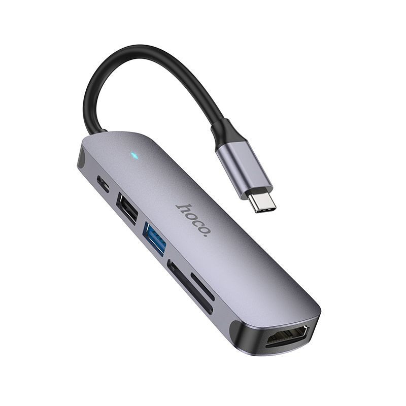 Adapter HUB 6in1 (HDTV+USB 3.0+USB 2.0+SD+TF+PD) USB-C Hoco HB28 black Adapter HUB 6in1 (HDTV+USB 3.0+USB 2.0+SD+TF+PD) USB-C Hoco HB28 black
