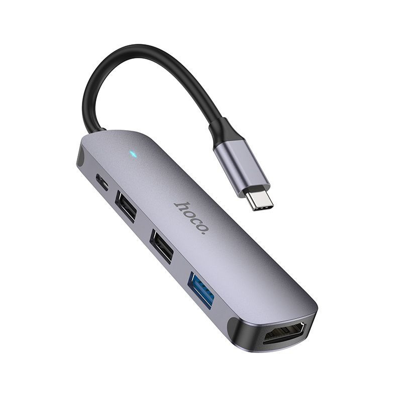 Adapter HUB 5in1 (HDTV+USB 3.0+USB 2.0 x 2+PD) USB-C Hoco HB27 grey Adapter HUB 5in1 (HDTV+USB 3.0+USB 2.0 x 2+PD) USB-C Hoco HB27 grey