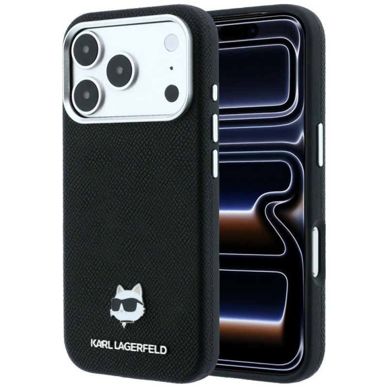 KARL LAGERFELD case for IPHONE 18 Pro/ 17 Pro compatible with MagSafe (Grained Choupette Head Metal) black KARL LAGERFELD case for IPHONE 18 Pro/ 17 Pro compatible with MagSafe (Grained Choupette Head Metal) black