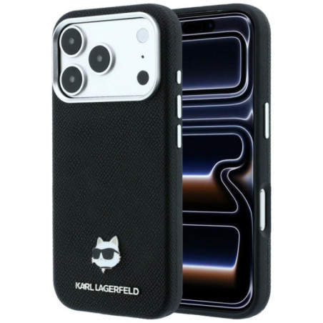 KARL LAGERFELD case for IPHONE 18 Pro/ 17 Pro compatible with MagSafe (Grained Choupette Head Metal) black