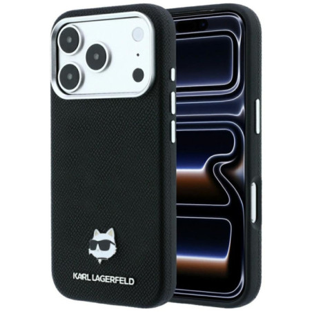 KARL LAGERFELD case for IPHONE 18 Pro Max/ 17 Pro Max compatible with MagSafe (Grained Choupette Head Metal) black