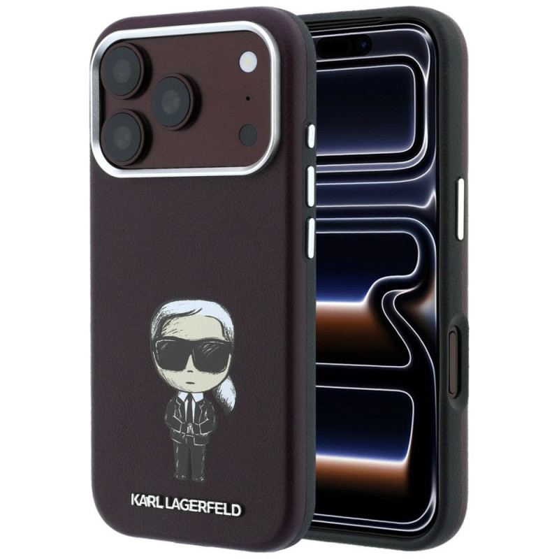 KARL LAGERFELD case for IPHONE 18 Pro/ 17 Pro compatible with MagSafe (Smooth Ikonik Sketch) burgundy