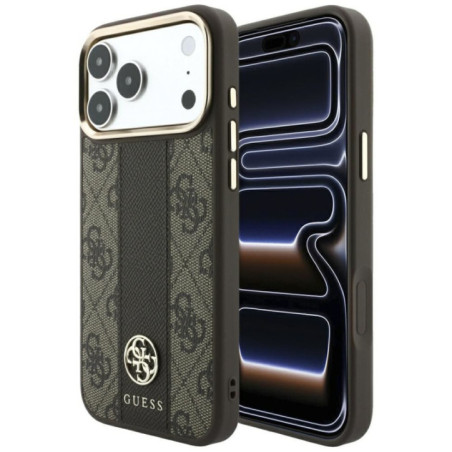 Case for IPHONE 18 Pro/17 Pro compatible with MagSafe (Stripe Round and Classic Logos 4G) brown