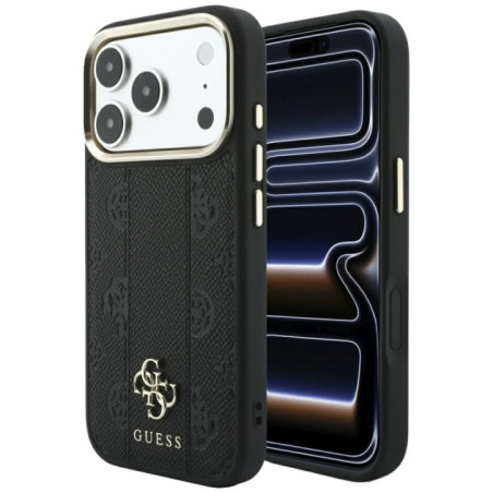 Case for IPHONE 18 Pro Max/17 Pro Max compatible with MagSafe (Stripe Peony 4G Logo) black