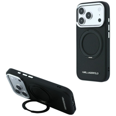 KARL LAGERFELD case for IPHONE 18 Pro Max/17 Pro Max compatible with MagSafe (Ring Stand 360 Saffiano Classic Logo) black