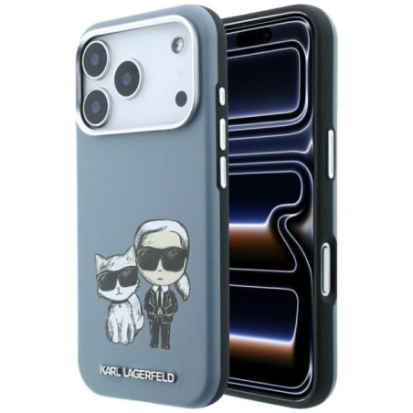 KARL LAGERFELD case for IPHONE 18 Pro Max/ 17 Pro Max compatible with MagSafe (Smooth Karl & Choupette Bodies) light blue
