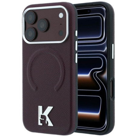 KARL LAGERFELD case for IPHONE 18 Pro Max/17 Pro Max compatible with MagSafe (Grained Embossed Ring & Kameo Logo) burgund