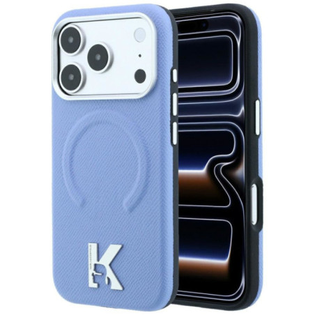 KARL LAGERFELD case for IPHONE 18 Pro Max/17 Pro Max compatible with MagSafe (Grained Embossed Ring & Kameo Logo) light blue