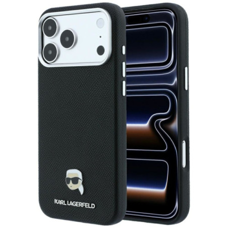 KARL LAGERFELD case for IPHONE 18 Pro/ 17 Pro compatible with MagSafe (Grained Karl Head Metal) black