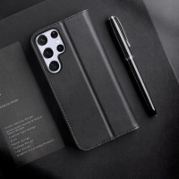 Dux Ducis Hivo Leather Flip Cover Genuine Leather Wallet For Cards And Documents für Samsung Galaxy S22 Ultra Black