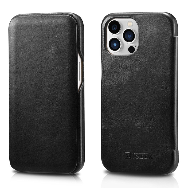 iCARER CURVED EDGE FOLIO ECHTLEDER schwarz für Apple iPhone 13 Pro