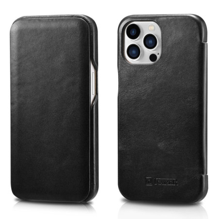 iCARER CURVED EDGE FOLIO ECHTLEDER schwarz für Apple iPhone 13 Pro