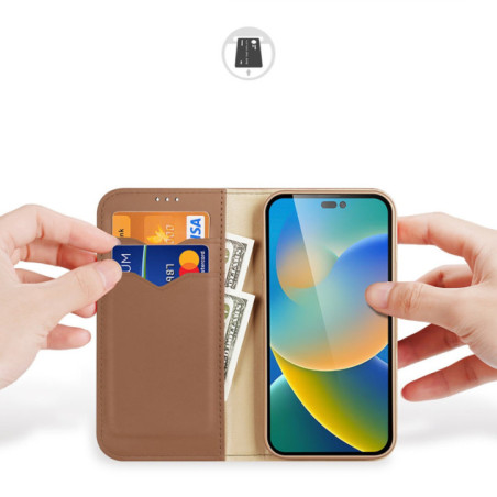 Dux Ducis Hivo Leather Flip Cover Genuine Leather Wallet for Cards and Documents brown für Apple iPhone 15 Pro