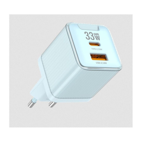 CHARGER USB-C + USB-A 33W GaN JELLICO EU55 lightblue