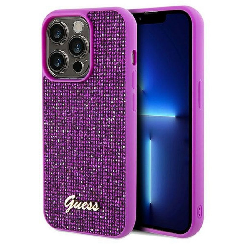 GUESS case for IPHONE 14 Pro GUHCP14LPMSDGSF (Disco Script Metal) fuschia