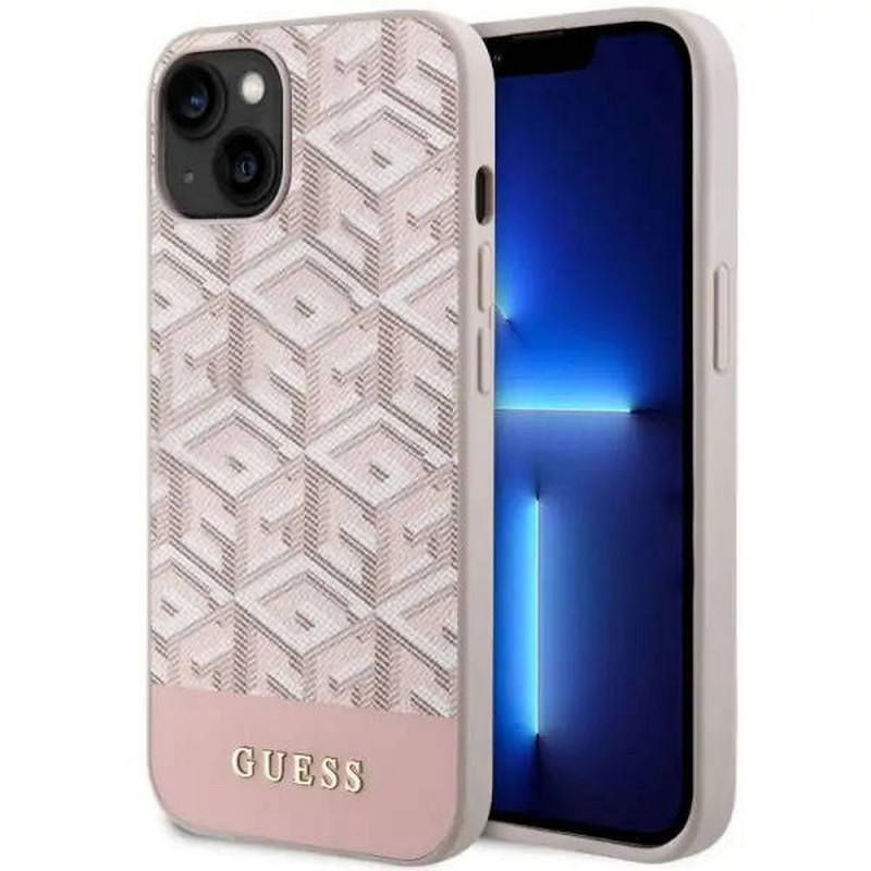 GUESS case for IPHONE 14 compatible with MagSafe GUHMP14SHGCFSEP (GCUBE Stripes) pink