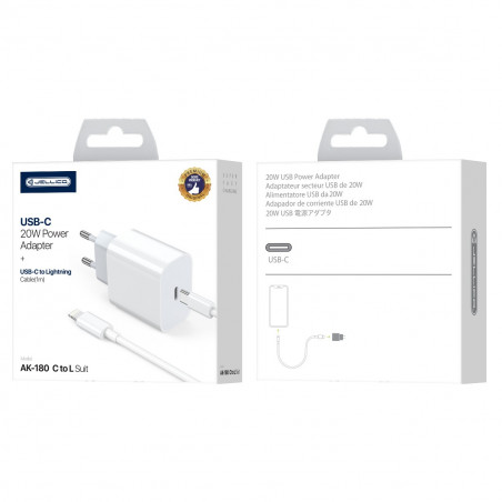 CHARGER USB-C + CABLE LIGHTNING 20W  JELLICO AK180 PD