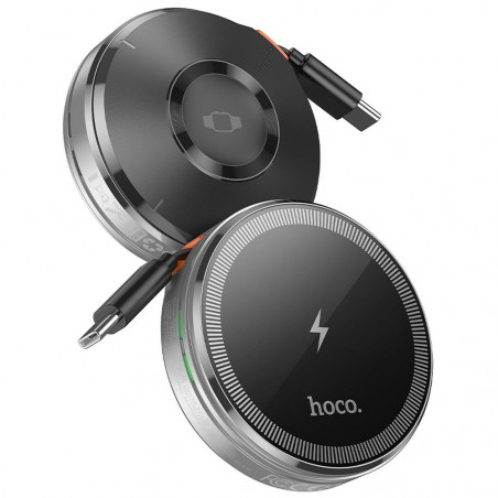 HOCO wireless charger with retractable cable Type C compatible with MagSafe and APPLE Watch 15W CQ18 silver