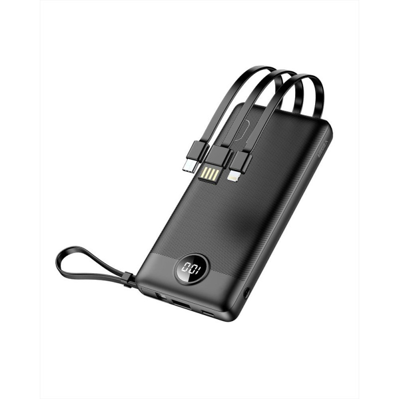 VEGER powerbank 10000 mAh with built-in cables Micro USB / Type C / Lightning C10 (W1116) black