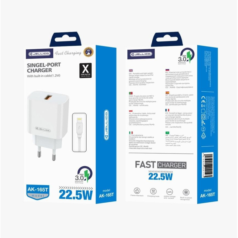 LADEGERÄT + KABEL LIGHTNING 22,5W QC3.0  JELLICO AK165N