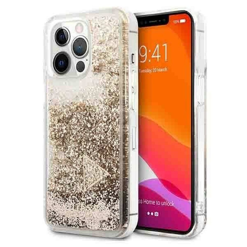 GUESS case for IPHONE 14 Pro GUOHCP14LGLHFLGO (Liquide Glitter Charms) gold GUESS case for IPHONE 14 Pro GUOHCP14LGLHFLGO (Liquide Glitter Charms) gold