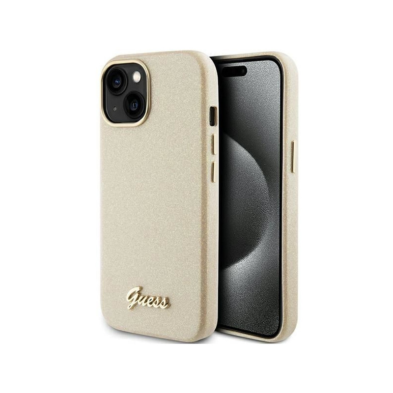 GUESS case for IPHONE 13 / 14 / 15 GUHCP15SPGMCSD (Glitter Glossy Script) gold