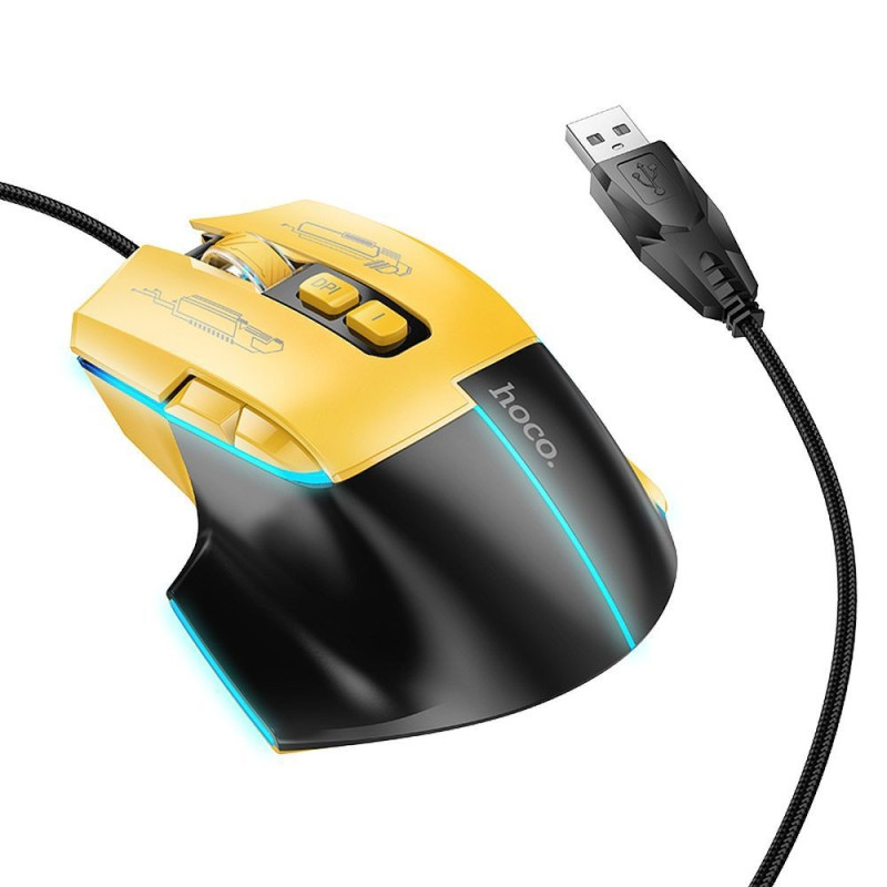HOCO gaming wire USB A computer mouse 3600DPI black yellow HOCO gaming wire USB A computer mouse 3600DPI black yellow