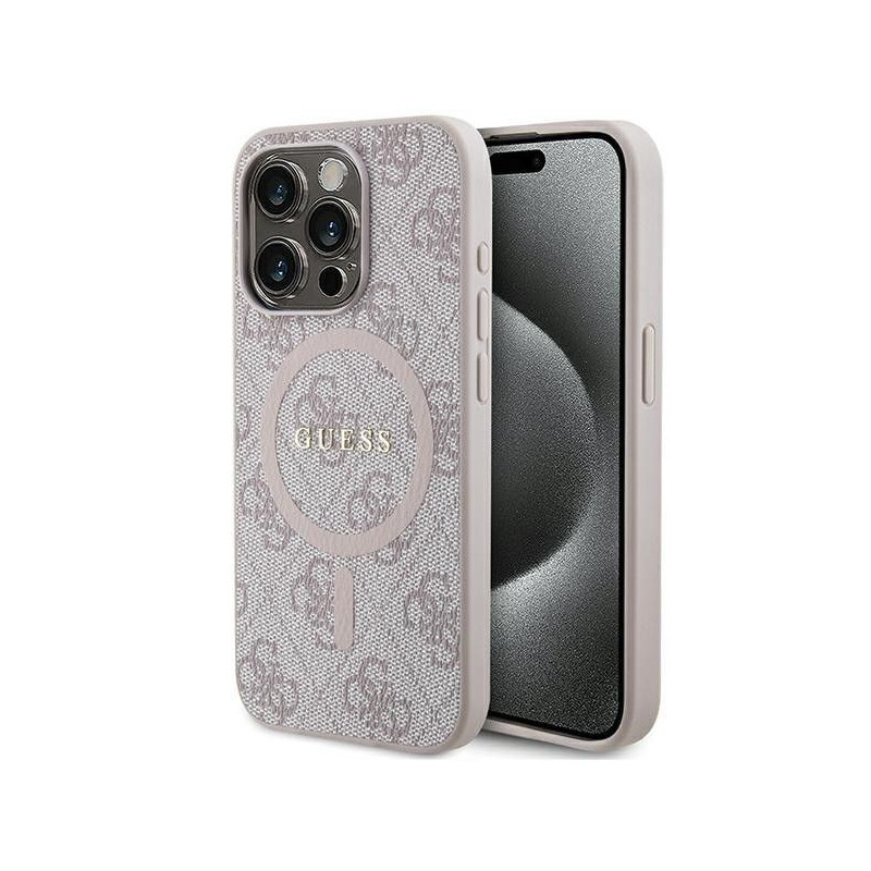 GUESS case for IPHONE 15 Pro Max compatible with MagSafe GUHMP15XG4GFRP (4G Ring classic logo) pink