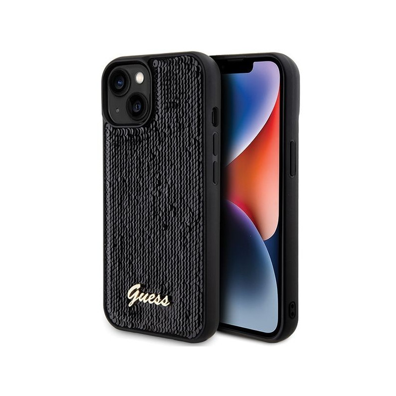 GUESS case for IPHONE 13 / 14 / 15 GUHCP15SPSFDGSK (Sequin Script Metal) black GUESS case for IPHONE 13 / 14 / 15 GUHCP15SPSFDGSK (Sequin Script Metal) black