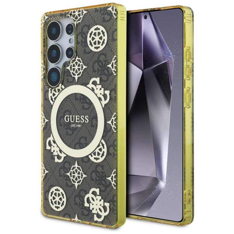 GUESS case for SAMSUNG S25 Ultra GUHMS25LH4PYEEW (Magnetic IML Peony on 4G Background) brown