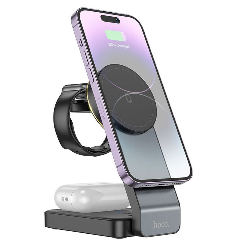 HOCO wireless charger 3in1 compatible with MagSafe 15W CQ3 black HOCO wireless charger 3in1 compatible with MagSafe 15W CQ3 black