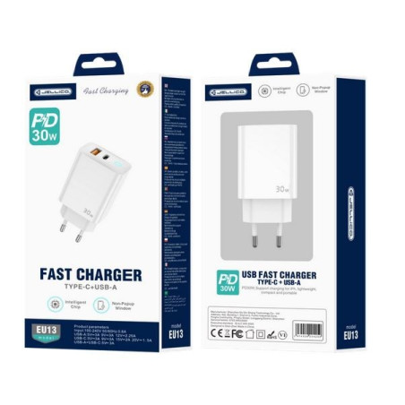 CHARGER USB-C + USB-A 30W GaN JELLICO EU13 + FREE CABLE USB-C