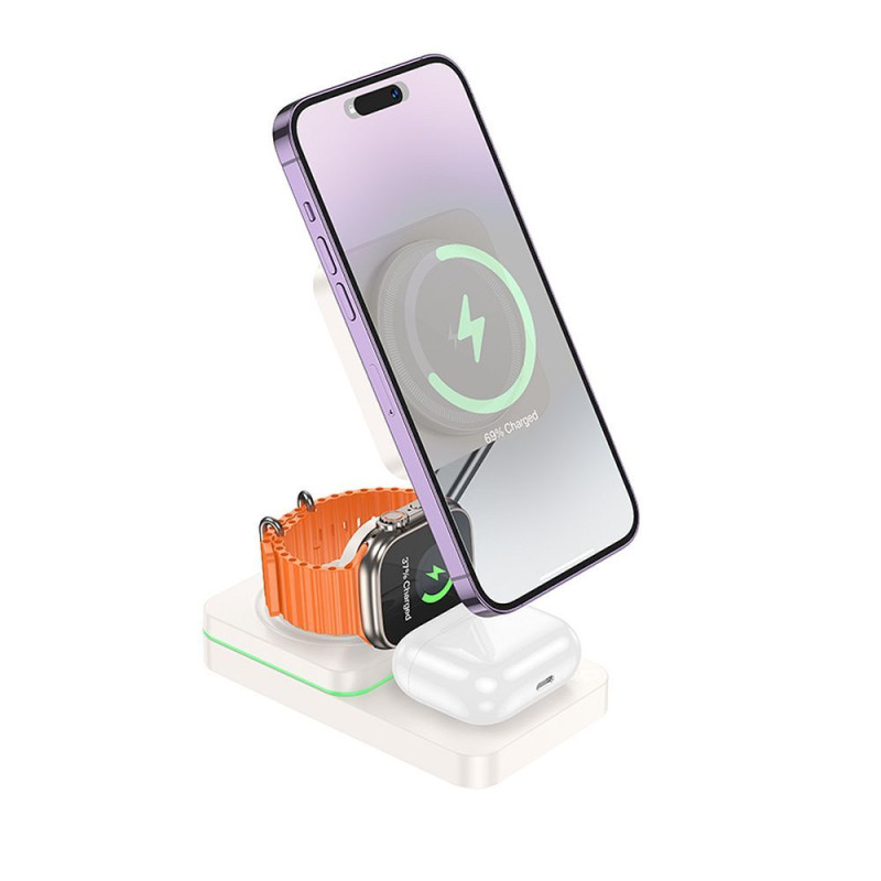 EOL HOCO wireless charger 3in1 compatible with MagSafe 15W CQ10 milky white EOL HOCO wireless charger 3in1 compatible with MagSafe 15W CQ10 milky white