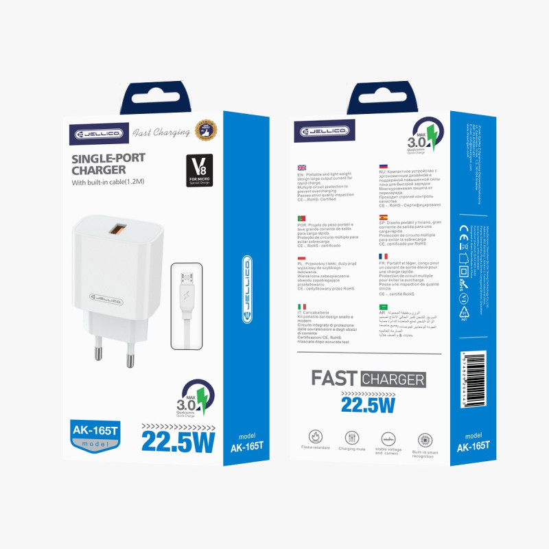 LADEGERÄT + KABEL USB-C 22,5W QC3.0  JELLICO AK165N