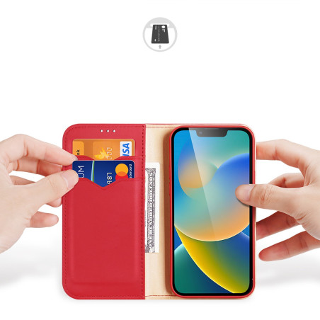 Dux Ducis Hivo Leather Flip Cover Genuine Leather Wallet for Cards and Documents red für Apple iPhone 15