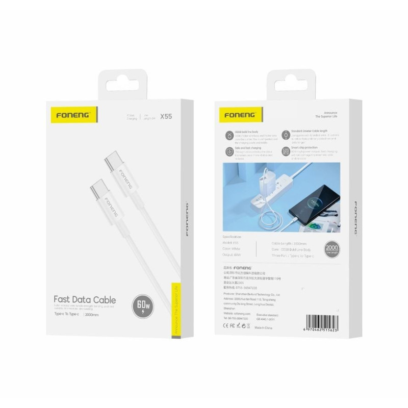CABLE USB-C > USB-C 200cm Foneng X55 60W
