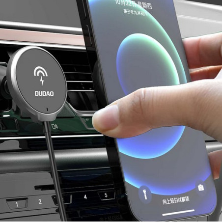Dudao 15W Qi Wireless Car Charger for iPhone (Series 12 and Newer) MagSafe Compatible Magnetic Ventilation Grille Holder Black (