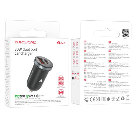 KFZ POWER-ADAPTER 30W USB-A + USB-C Borofone BZ22