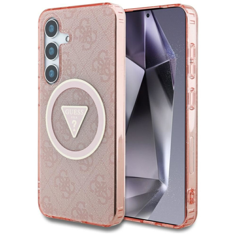GUESS case for SAMSUNG S25 GUHMS25SHG4PRTGP (Magnetic IML Metal Glitter 4G Circle Triangle) pink