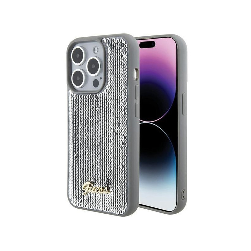 GUESS case for IPHONE 15 Pro GUHCP15LPSFDGSS (Sequin Script Metal) silver GUESS case for IPHONE 15 Pro GUHCP15LPSFDGSS (Sequin Script Metal) silver