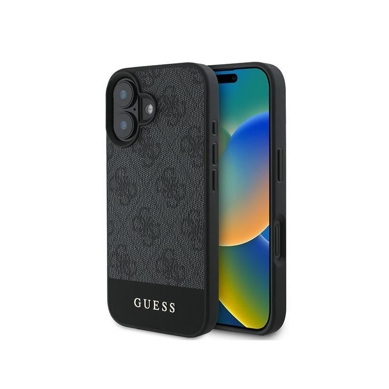 GUESS case for IPHONE 16 GUHCP16SG4GLGR (PC/TPU 4G PU Bottom Stripe) grey GUESS case for IPHONE 16 GUHCP16SG4GLGR (PC/TPU 4G PU Bottom Stripe) grey