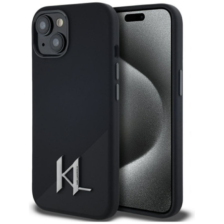 KARL LAGERFELD case for IPHONE 15 compatible with MagSafe KLHMP15SSCMKMPCK (Silicone Initial Metal Logo) black