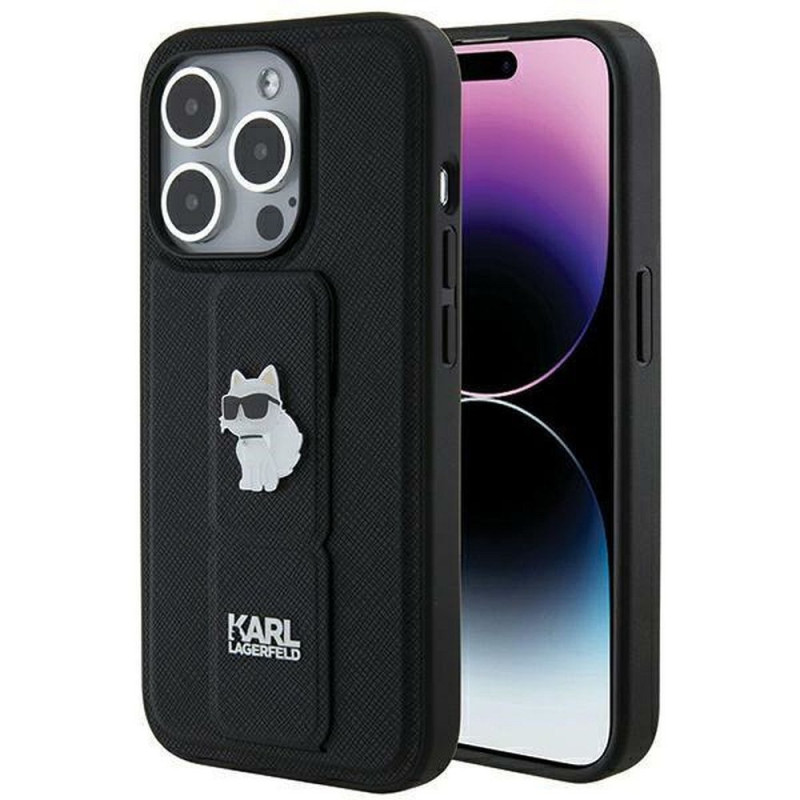 KARL LAGERFELD case for IPHONE 14 Pro Max KLHCP14XGSACHPK (Gripstand Saffiano choupette PIN) black