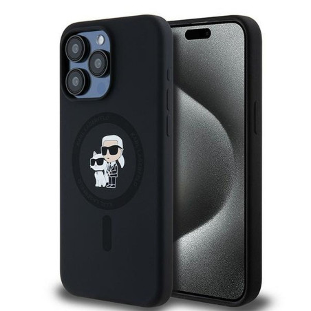 KARL LAGERFELD case for IPHONE 15 Pro Max compatible with MagSafe KLHMP15XSCMKCRHK (Silicone KC Body Ring) black