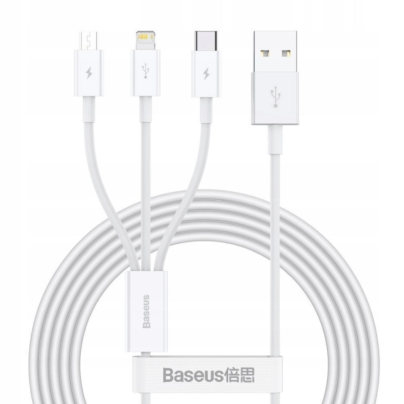 BASEUS cable 3in1 USB A to Micro USB / Lightning / Type C 3,5A CAMLTYS-02 1,5 m white